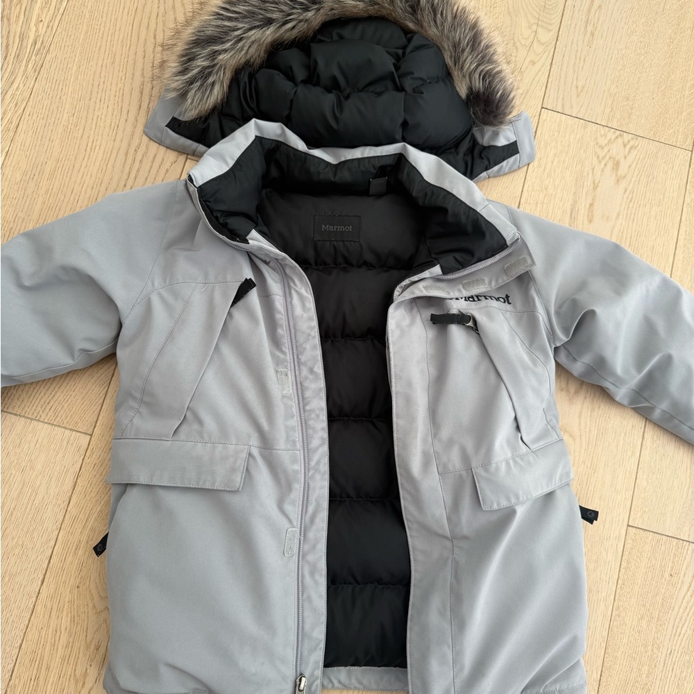 Marmot Light Gray Jacket with Faux Fur Trim